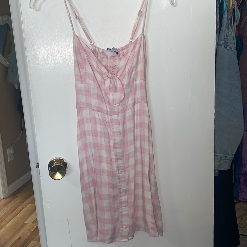 pink checkered mini dress